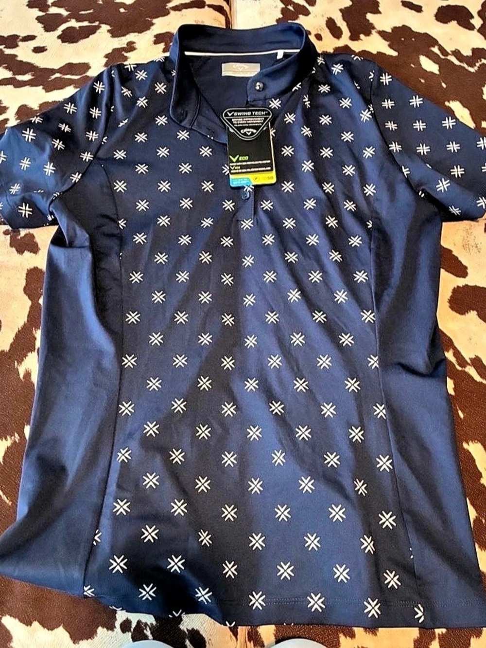 Callaway Swing Tech Eco Polo Geometric Polo in Blue Size Medium NWT
